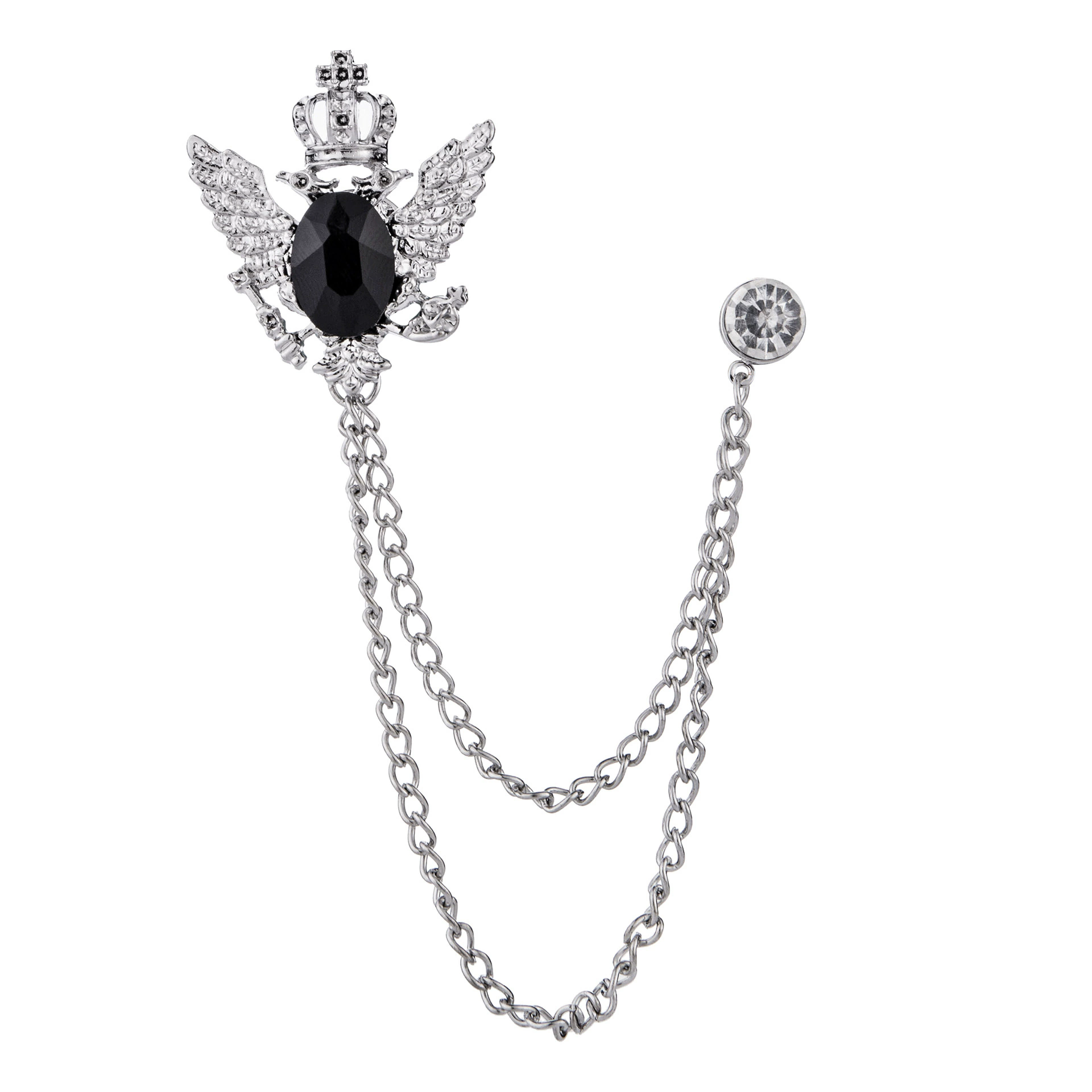 1PC Korean British Style Crown Bird Brooch Cross Suit Tassel Chain Lapel Pin Angle Wings Badge RetroFemaleCorsageMen Accessories
