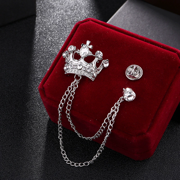 1PC Korean British Style Crown Bird Brooch Cross Suit Tassel Chain Lapel Pin Angle Wings Badge RetroFemaleCorsageMen Accessories