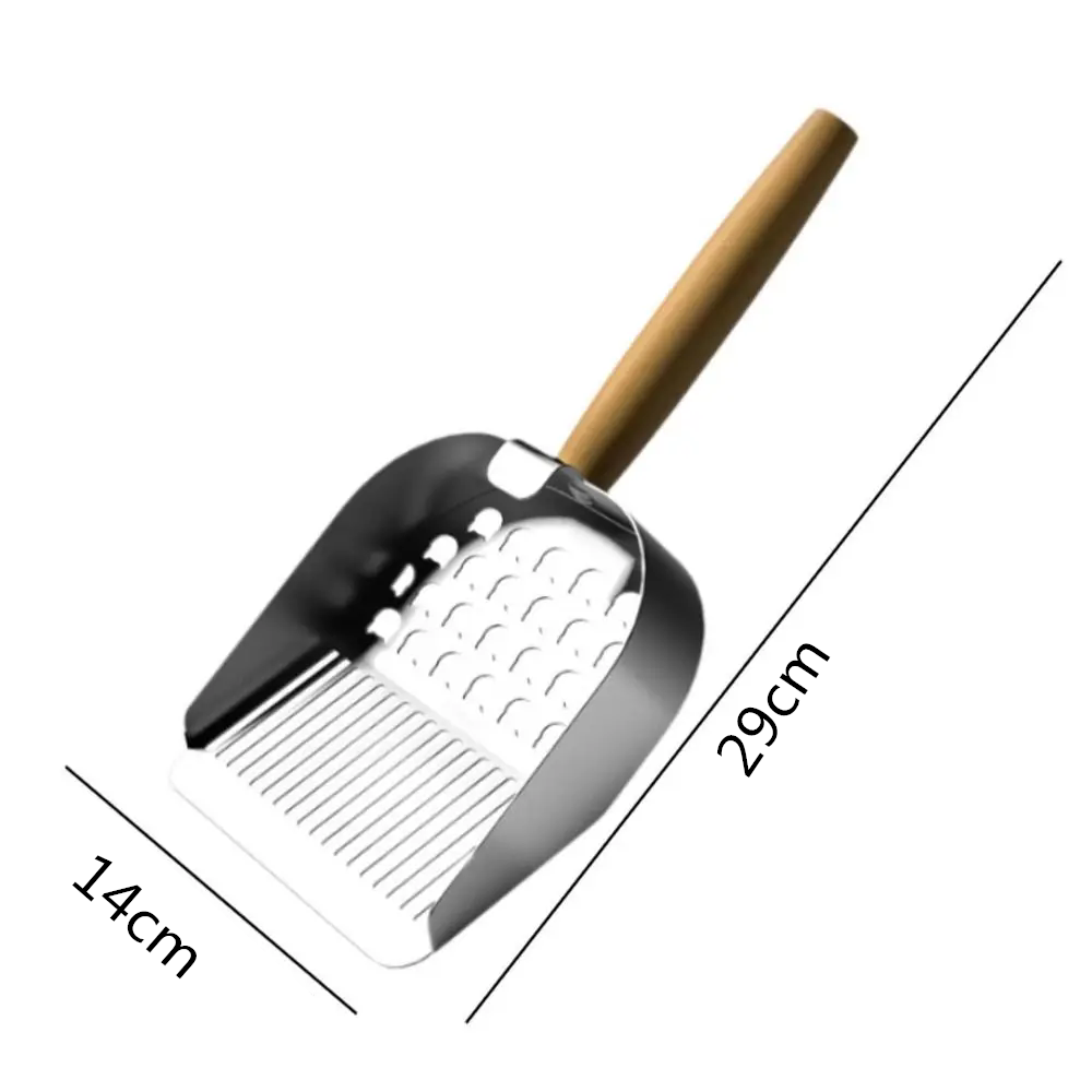 1PC 2 in 1 Cat Litter Scoop Wood Handle Stainless Steel Cat Poop Sifting Tool Easy To Clean Hollow Out Pet Waste Shovel Pet Care