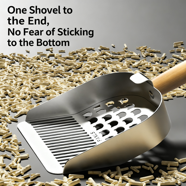 1PC 2 in 1 Cat Litter Scoop Wood Handle Stainless Steel Cat Poop Sifting Tool Easy To Clean Hollow Out Pet Waste Shovel Pet Care
