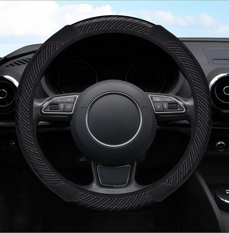 1 Pc of Car Steering Wheel Cover Accessory, Breathable and Anti Slip PU Leather Steering Wheel Cover, Suitable for 37-38cm Se