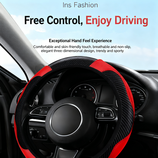 1 Pc of Car Steering Wheel Cover Accessory, Breathable and Anti Slip PU Leather Steering Wheel Cover, Suitable for 37-38cm Se