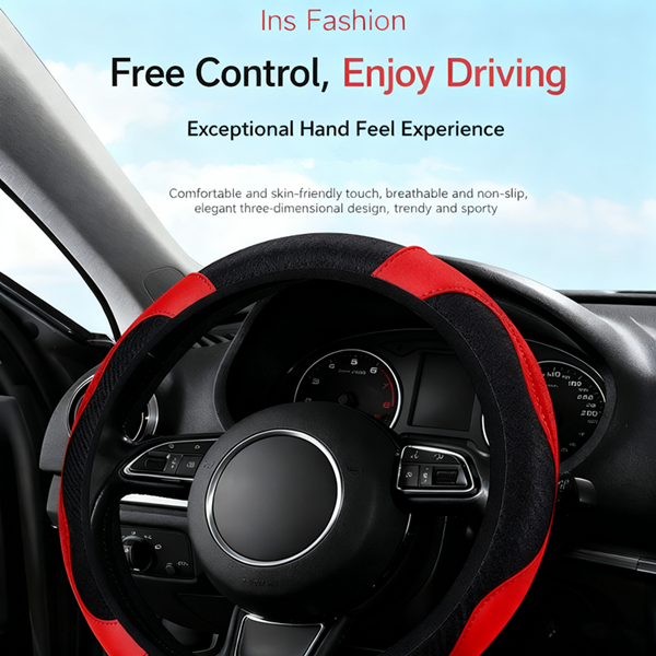 1 Pc of Car Steering Wheel Cover Accessory, Breathable and Anti Slip PU Leather Steering Wheel Cover, Suitable for 37-38cm Se