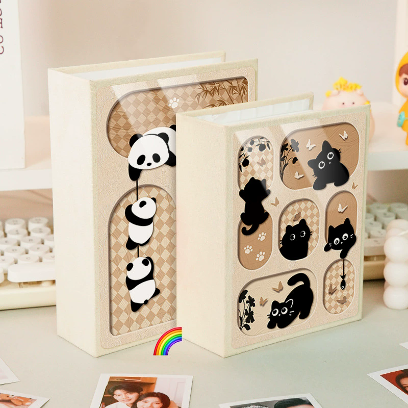 1PC  3 Inch Album Large Capacity Photo Album Storage Horizontal Photo Album Family Commemorative Photo Insert Cute Panda Kitten