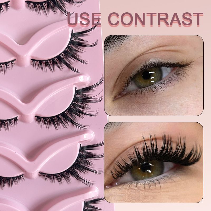 5 Pair of American style 5-pack fox style diagonal fly false eyelashes, natural one piece black stem cat eye false eyelashes view 7