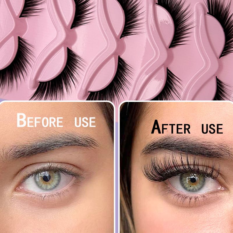 5 Pair of American style 5-pack fox style diagonal fly false eyelashes, natural one piece black stem cat eye false eyelashes view 8