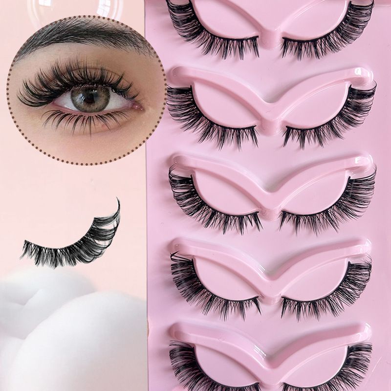 5 Pair of American style 5-pack fox style diagonal fly false eyelashes, natural one piece black stem cat eye false eyelashes view 10