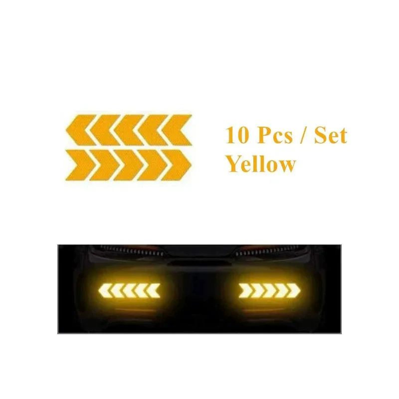 10OCS  Car Reflective Arrow Sticker Safety Warning Sticker for Car Bumper Trunk Reflector Hazard Tape Car Styling Luminous Film