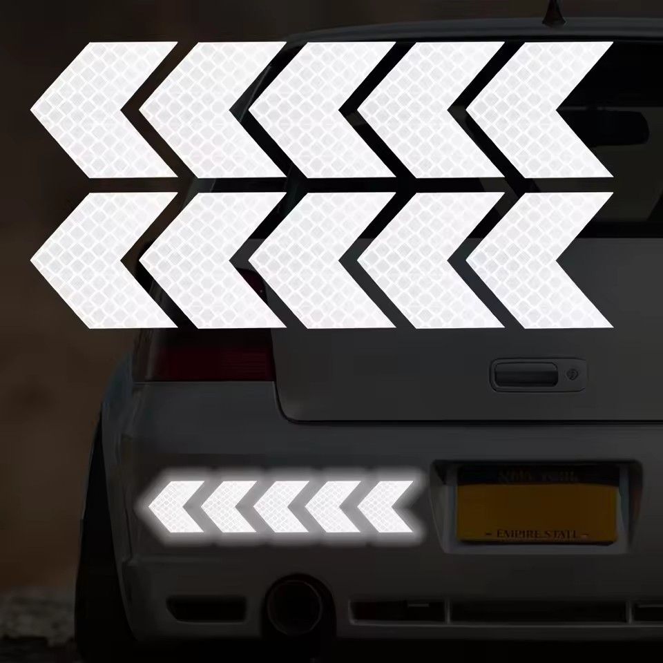 10OCS  Car Reflective Arrow Sticker Safety Warning Sticker for Car Bumper Trunk Reflector Hazard Tape Car Styling Luminous Film