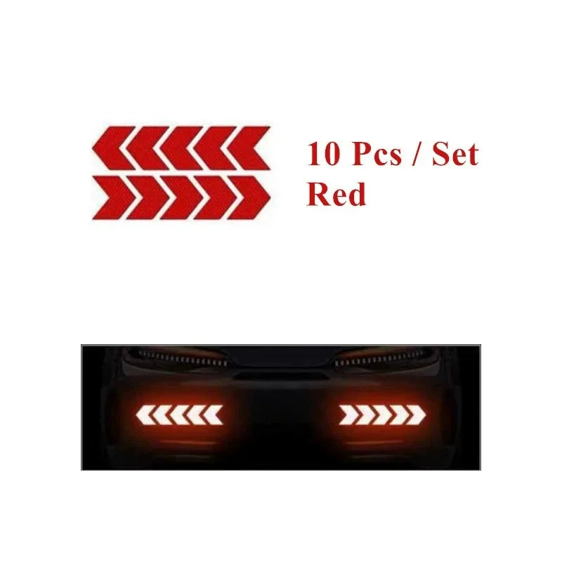 10OCS  Car Reflective Arrow Sticker Safety Warning Sticker for Car Bumper Trunk Reflector Hazard Tape Car Styling Luminous Film