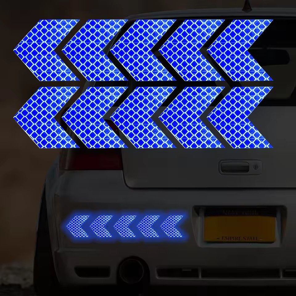 10OCS  Car Reflective Arrow Sticker Safety Warning Sticker for Car Bumper Trunk Reflector Hazard Tape Car Styling Luminous Film