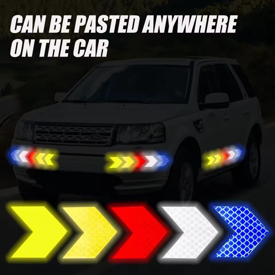 10OCS  Car Reflective Arrow Sticker Safety Warning Sticker for Car Bumper Trunk Reflector Hazard Tape Car Styling Luminous Film