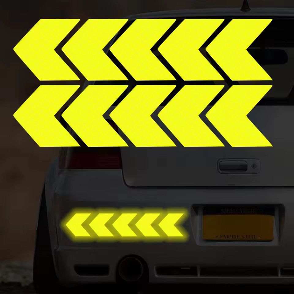 10OCS  Car Reflective Arrow Sticker Safety Warning Sticker for Car Bumper Trunk Reflector Hazard Tape Car Styling Luminous Film