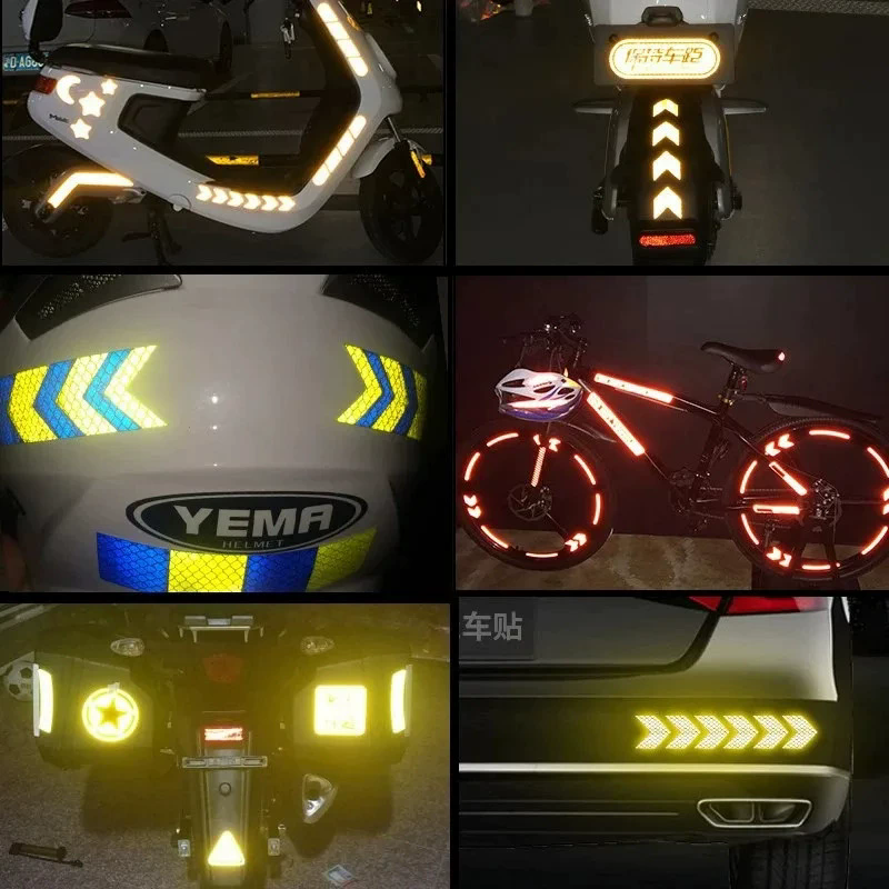 10OCS  Car Reflective Arrow Sticker Safety Warning Sticker for Car Bumper Trunk Reflector Hazard Tape Car Styling Luminous Film