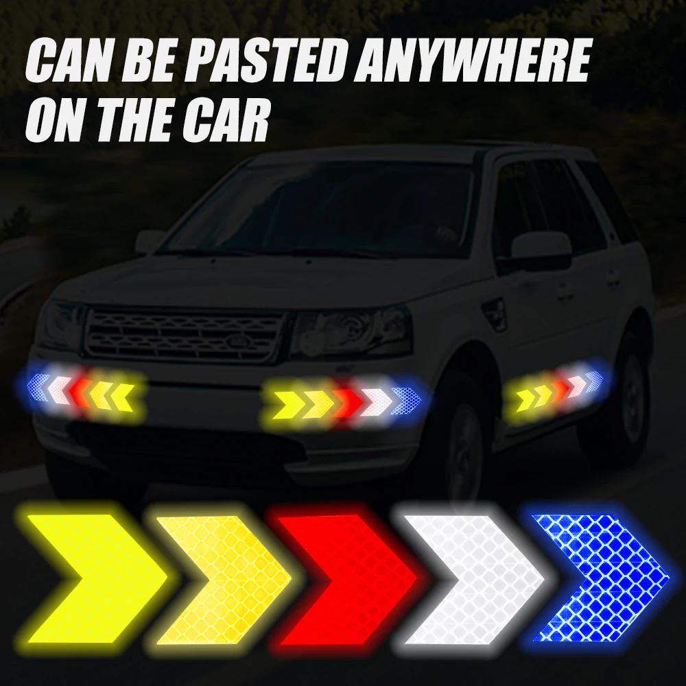 10OCS  Car Reflective Arrow Sticker Safety Warning Sticker for Car Bumper Trunk Reflector Hazard Tape Car Styling Luminous Film