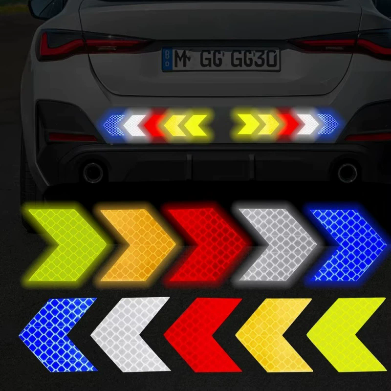 10OCS  Car Reflective Arrow Sticker Safety Warning Sticker for Car Bumper Trunk Reflector Hazard Tape Car Styling Luminous Film