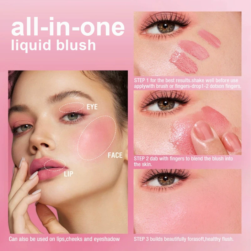 1PC  Liquid powder blusher multi-color matte powder blusher liquid durable pink light color brightening natural cosmetics view 3