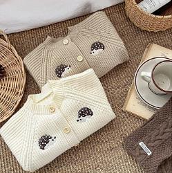 1PC   Newborn Baby Rompers Cartoon Hedgehog Embroidery Long Sleeved Knitted Jumpsuit Autumn Baby Sweater Outerwear