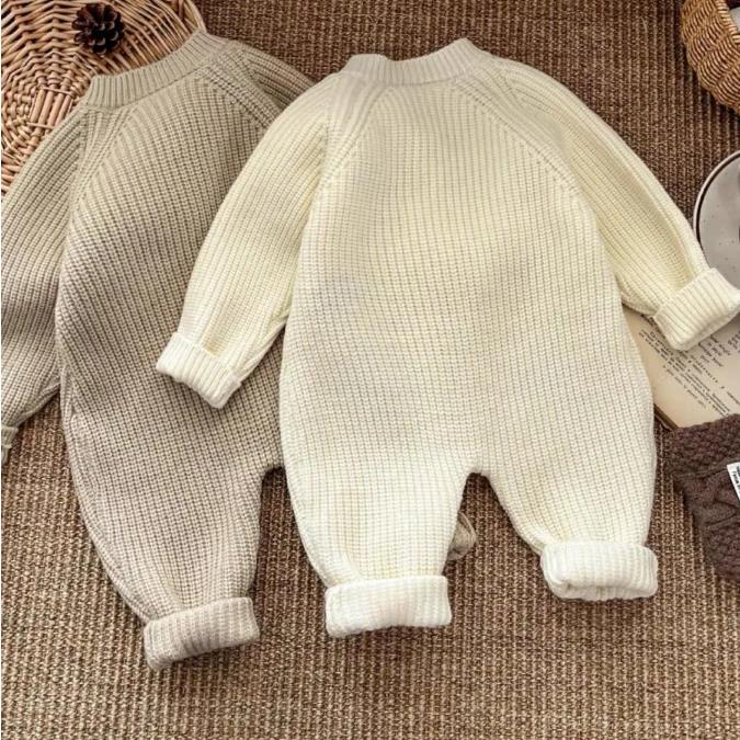 1PC   Newborn Baby Rompers Cartoon Hedgehog Embroidery Long Sleeved Knitted Jumpsuit Autumn Baby Sweater Outerwear