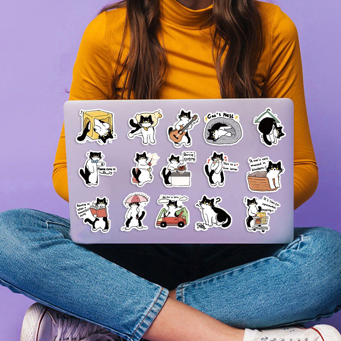 50Pcs Cute Tuxedo Cat Animals Cartoon Graffiti Stickers Phone Guitar Laptop Notebook Suitcase Cup Waterproof Sticker Kids Toy