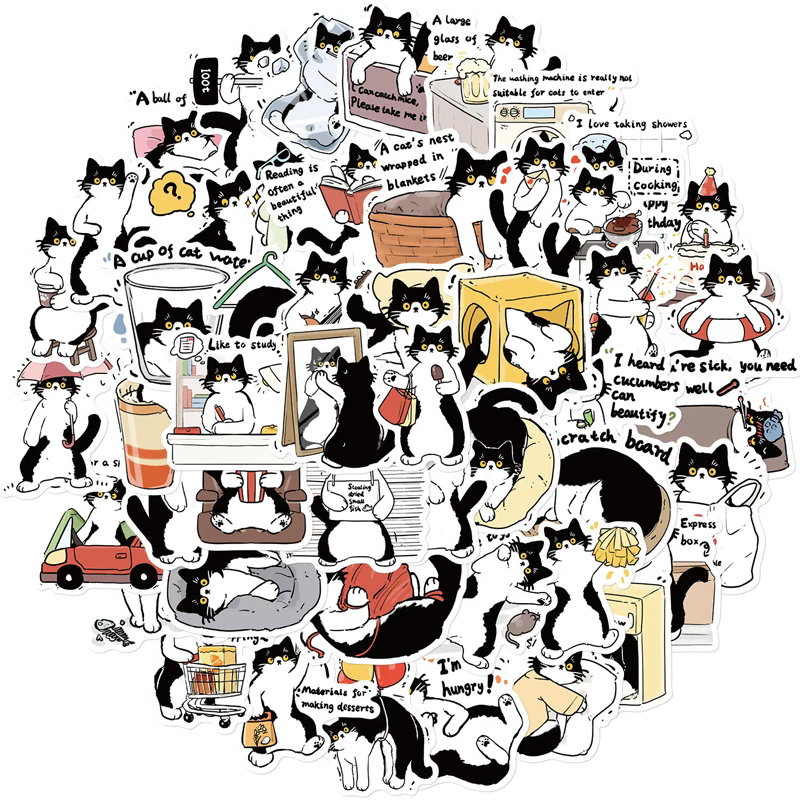 50Pcs Cute Tuxedo Cat Animals Cartoon Graffiti Stickers Phone Guitar Laptop Notebook Suitcase Cup Waterproof Sticker Kids Toy