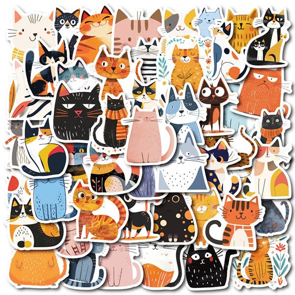 50 PCS Cartoon Cat Waterproof Stickers DIY Refrigerator Notebook Notebook Notebook Computer Water Cup Luggage Decoration