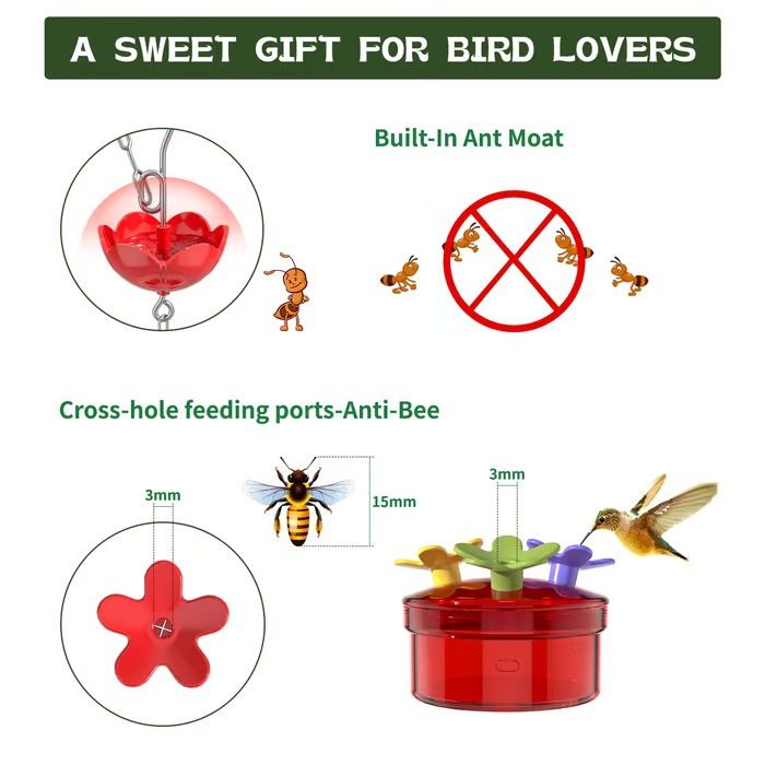 1Set  Hanging Hummingbird Feeder Attract Birds Outdoor Humming Bird Feeder For Outside Garden Backyard Patio Deck