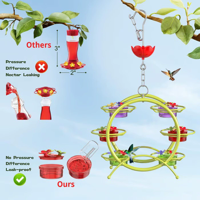 1Set  Hanging Hummingbird Feeder Attract Birds Outdoor Humming Bird Feeder For Outside Garden Backyard Patio Deck