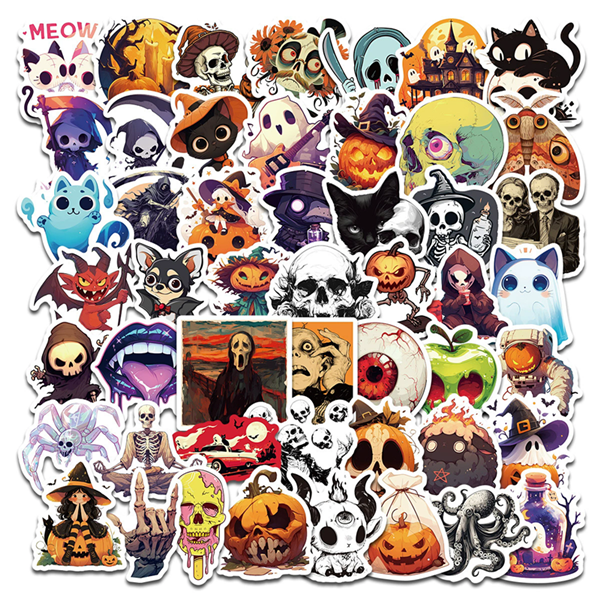 50PCS Fear Halloween Graffiti Stickers Skeleton Ghost Cartoon Decals Festive Atmosphere DIY Laptop Guitar Car Bike Sticker