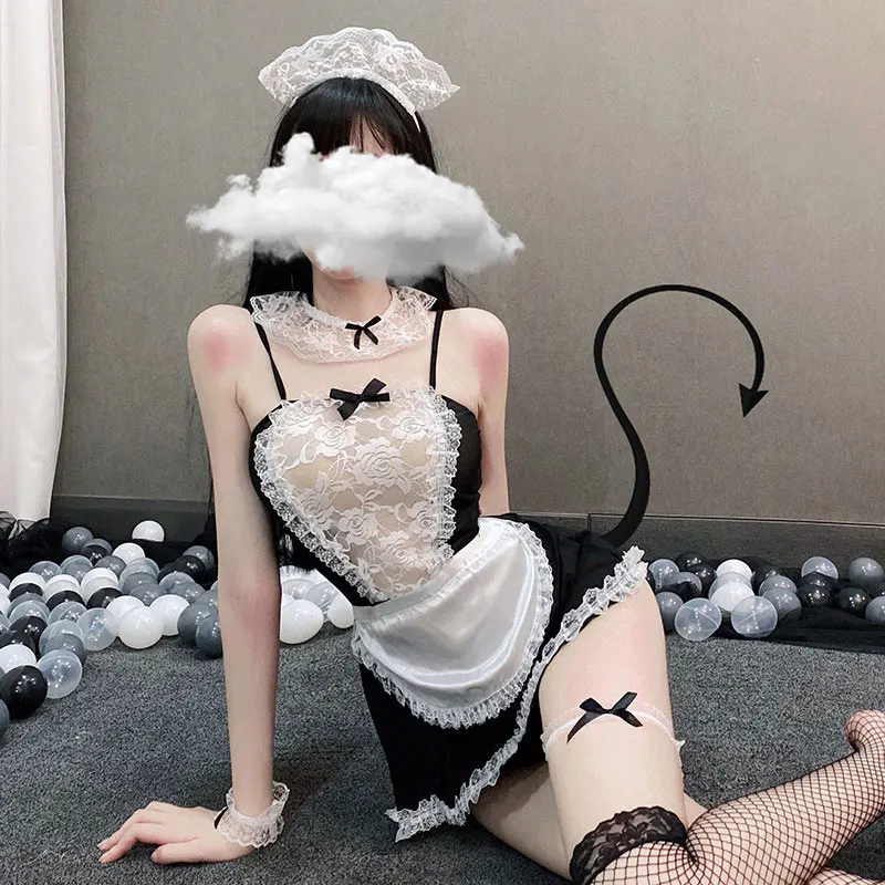 Erotic Underwear Role Play Costumes Women Sexy Crotchless Lingerie Cosplay Lolita Uniform French Apron T Panties Maid Dress Sets FZ-492