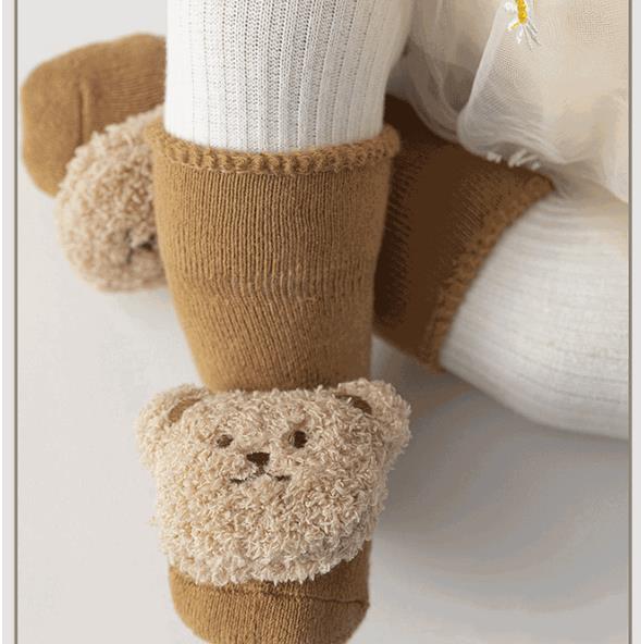 1Pair  Cartoon Bear Baby Socks Girls Boys Anti Slip Soft Warm Winter Autumn Toddler Indoor Floor Thicken Socks For Kids