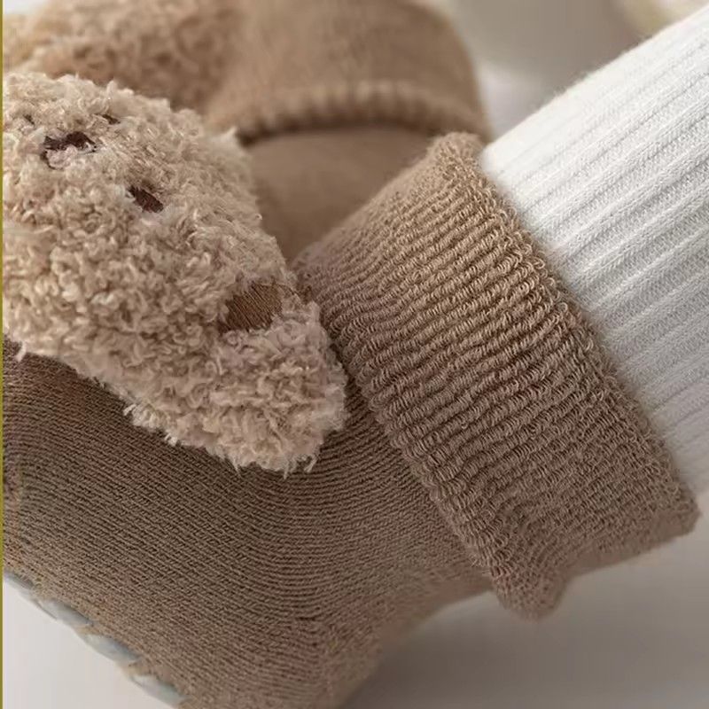 1Pair  Cartoon Bear Baby Socks Girls Boys Anti Slip Soft Warm Winter Autumn Toddler Indoor Floor Thicken Socks For Kids