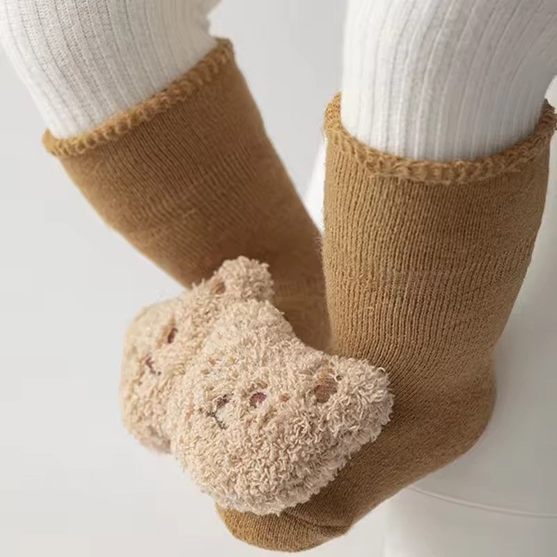 1Pair  Cartoon Bear Baby Socks Girls Boys Anti Slip Soft Warm Winter Autumn Toddler Indoor Floor Thicken Socks For Kids