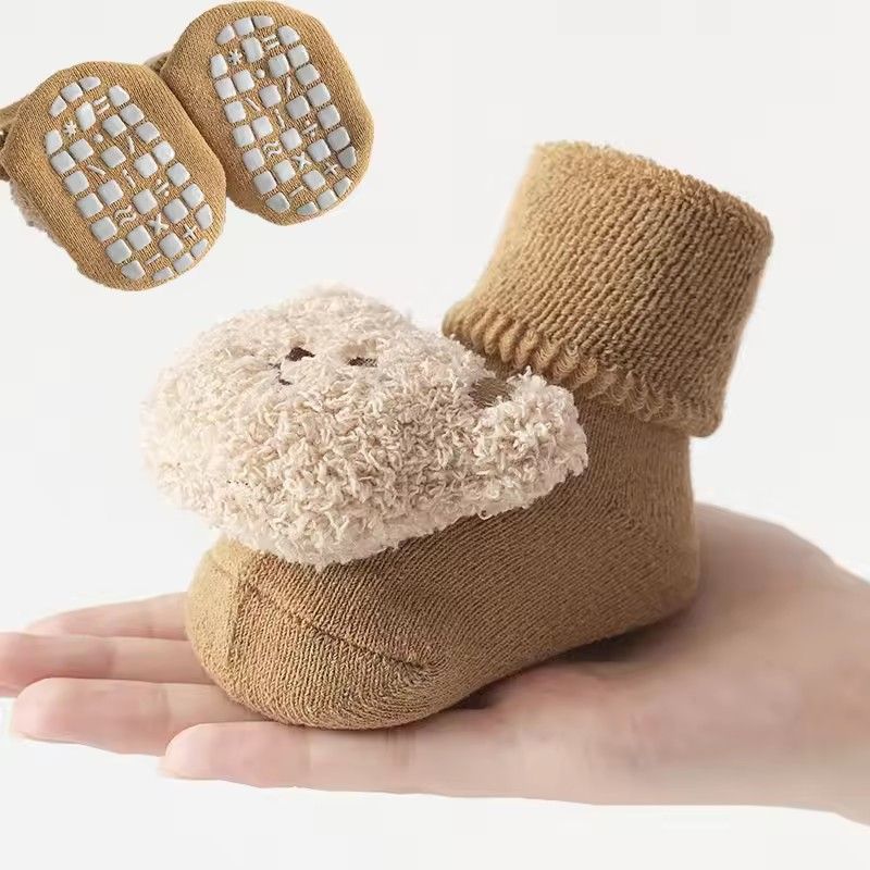 1Pair  Cartoon Bear Baby Socks Girls Boys Anti Slip Soft Warm Winter Autumn Toddler Indoor Floor Thicken Socks For Kids