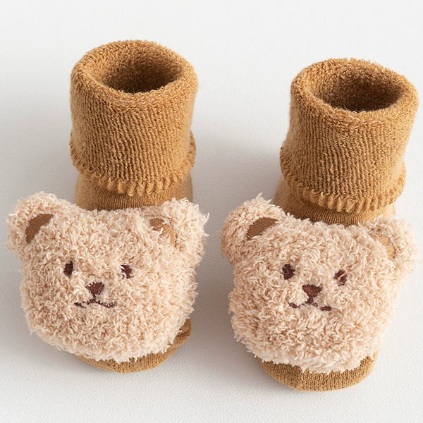 1Pair  Cartoon Bear Baby Socks Girls Boys Anti Slip Soft Warm Winter Autumn Toddler Indoor Floor Thicken Socks For Kids