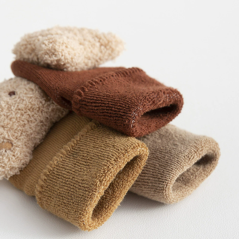 1Pair  Cartoon Bear Baby Socks Girls Boys Anti Slip Soft Warm Winter Autumn Toddler Indoor Floor Thicken Socks For Kids