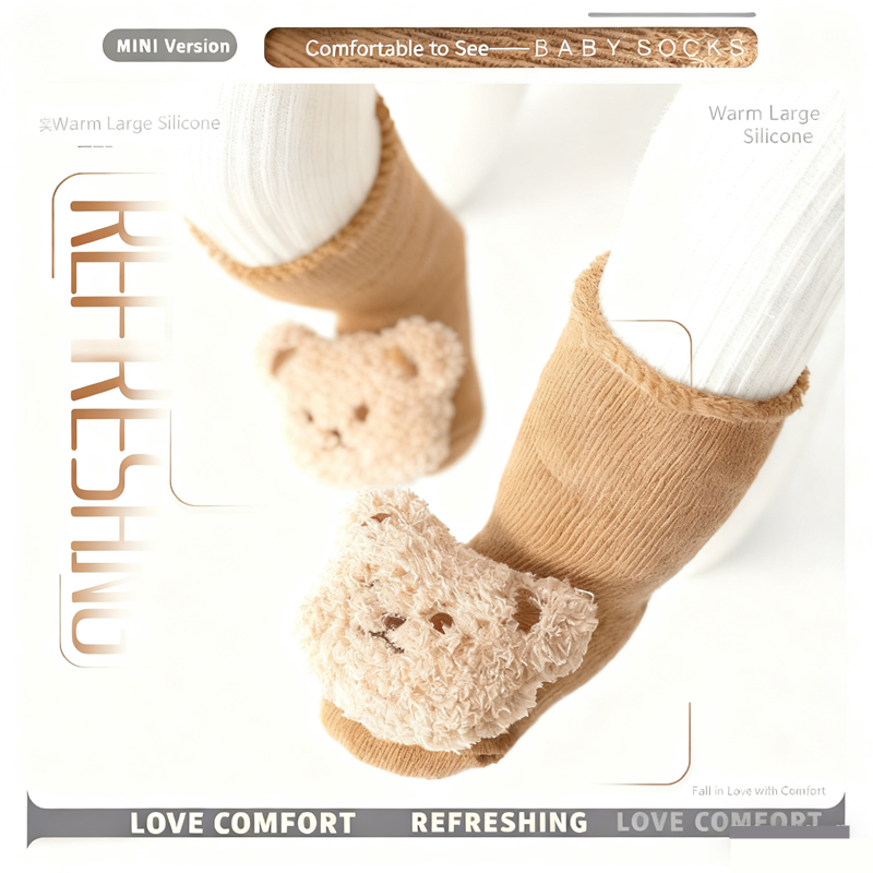 1Pair  Cartoon Bear Baby Socks Girls Boys Anti Slip Soft Warm Winter Autumn Toddler Indoor Floor Thicken Socks For Kids