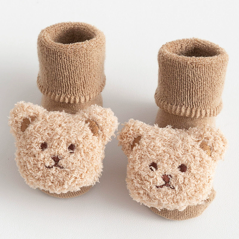 1Pair  Cartoon Bear Baby Socks Girls Boys Anti Slip Soft Warm Winter Autumn Toddler Indoor Floor Thicken Socks For Kids