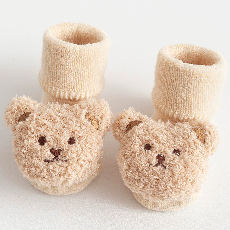 1Pair  Cartoon Bear Baby Socks Girls Boys Anti Slip Soft Warm Winter Autumn Toddler Indoor Floor Thicken Socks For Kids
