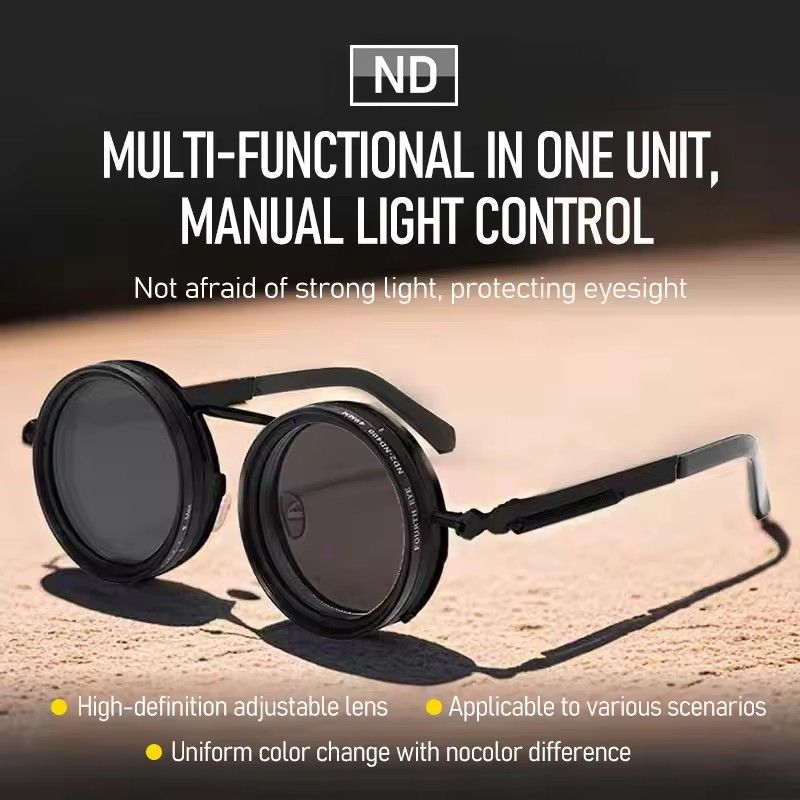 1PC   Polarized Round Sunglasses Men ND9 Adjustable Dimming Sun Glasses Women Retro Punk Fishing Eyeglasses Outdoor Shades UV400 FZ-495