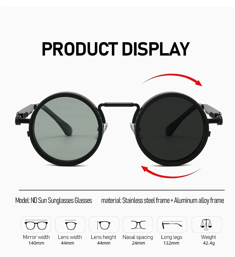 1PC   Polarized Round Sunglasses Men ND9 Adjustable Dimming Sun Glasses Women Retro Punk Fishing Eyeglasses Outdoor Shades UV400 FZ-495