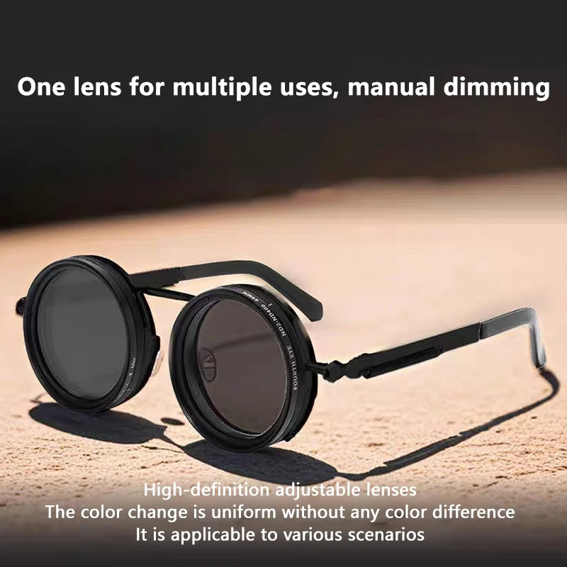 1PC   Polarized Round Sunglasses Men ND9 Adjustable Dimming Sun Glasses Women Retro Punk Fishing Eyeglasses Outdoor Shades UV400 FZ-495