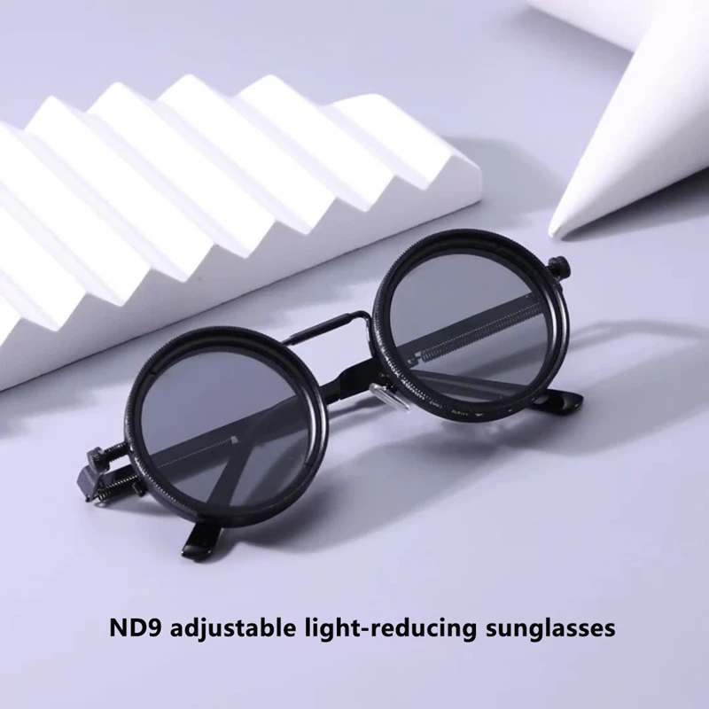 1PC   Polarized Round Sunglasses Men ND9 Adjustable Dimming Sun Glasses Women Retro Punk Fishing Eyeglasses Outdoor Shades UV400 FZ-495