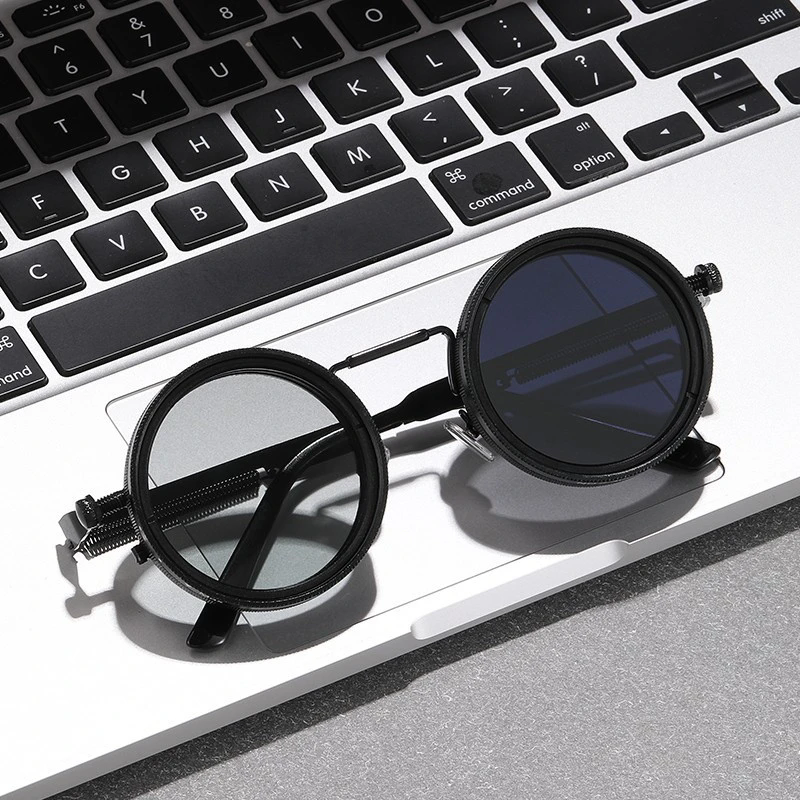 1PC   Polarized Round Sunglasses Men ND9 Adjustable Dimming Sun Glasses Women Retro Punk Fishing Eyeglasses Outdoor Shades UV400 FZ-495