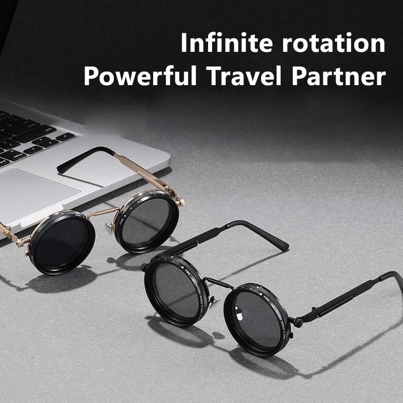 1PC   Polarized Round Sunglasses Men ND9 Adjustable Dimming Sun Glasses Women Retro Punk Fishing Eyeglasses Outdoor Shades UV400 FZ-495