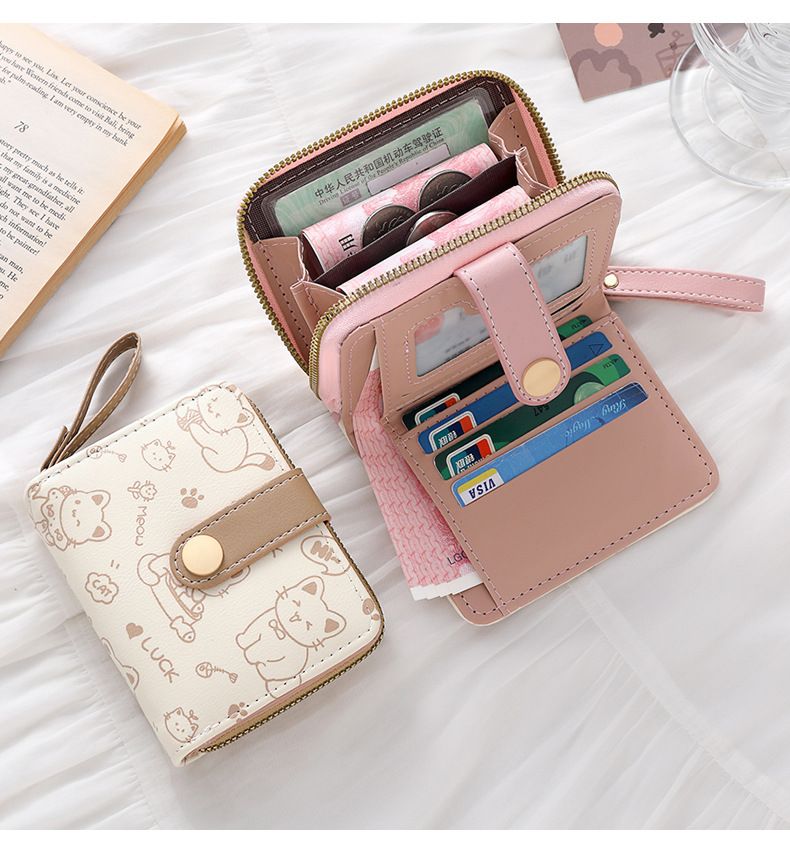 1PC  Cute Cat Wallets for Women Card Holder Small Purses with Zip Coin Pocket High Quality Square Hand Bags