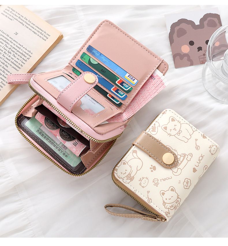 1PC  Cute Cat Wallets for Women Card Holder Small Purses with Zip Coin Pocket High Quality Square Hand Bags