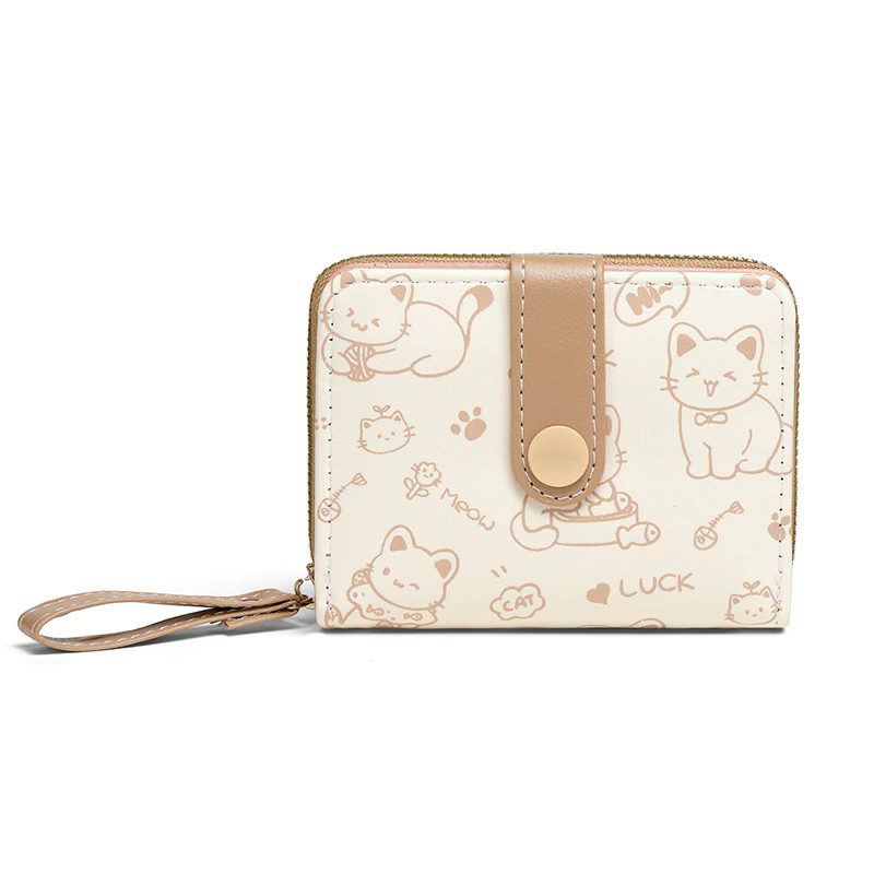1PC  Cute Cat Wallets for Women Card Holder Small Purses with Zip Coin Pocket High Quality Square Hand Bags