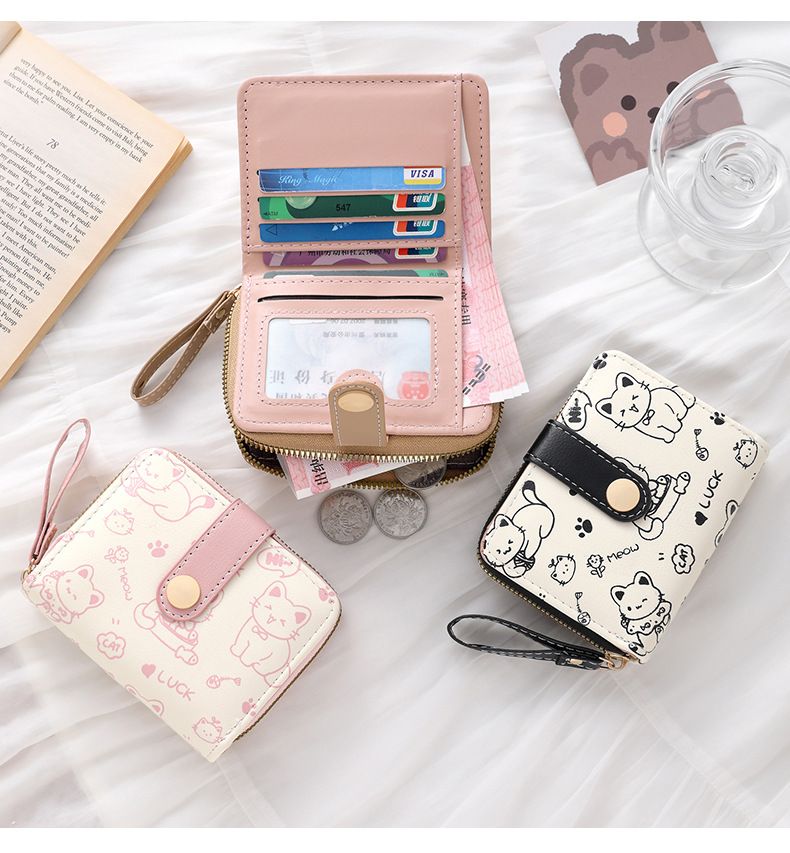 1PC  Cute Cat Wallets for Women Card Holder Small Purses with Zip Coin Pocket High Quality Square Hand Bags