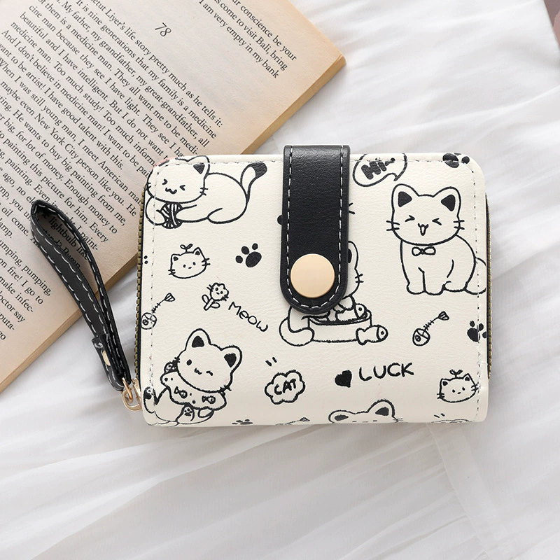 1PC  Cute Cat Wallets for Women Card Holder Small Purses with Zip Coin Pocket High Quality Square Hand Bags